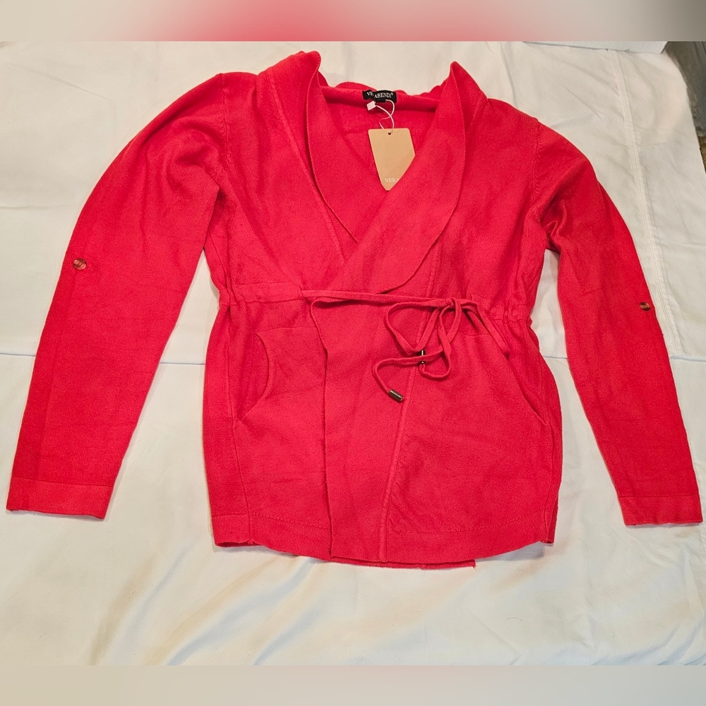 Verabendi Red Wrap Cardigan Shawl Collar Ties at Waist Ladies Sz S